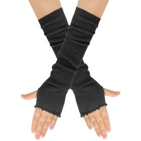Women Wear Solid Color Warm Lotus Leaf Extended Gloves (Option: Dark Grey-One size)