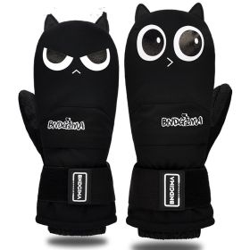 Waterproof Thickened Warm Double Snowboarding Gloves For Men And Women (Option: Black-S)