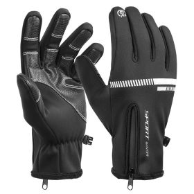 Outdoor Waterproof Gloves Full Finger Zipper Touch Screen Windproof (Option: Black-M)