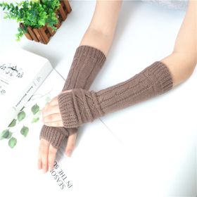 Knitted Half-finger Missing Finger Arm Sleeve In Autumn And Winter (Option: Khaki-One size)