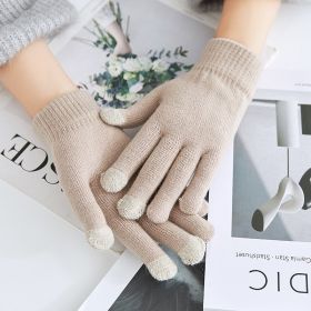 Winter Warm Plush Thickened Touch Screen Gloves (Option: Khaki-One size)