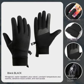 Men's Outdoor Windproof Cycling Warm Velvet Padded Thickened Gloves (Option: Black-XL)
