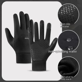 Outdoor Waterproof Autumn And Winter Fleece-lined Thermal Touch Screen Gloves (Option: Black-M)