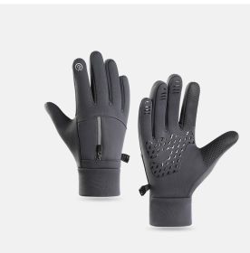 Outdoor Waterproof Velvet Warm Cycling Gloves (Option: Gray-L)