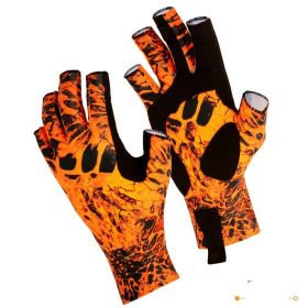 Fishing Gloves Exposed Five Fingers Breathable Non-slip Sunscreen Men (Option: Fiery orange-M)