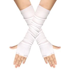 Women Wear Solid Color Warm Lotus Leaf Extended Gloves (Option: White-One size)