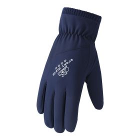Men's Outdoor Riding Fleece Splash-proof Warm Gloves (Option: Blue-One size)