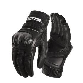 Men's And Women's Motorcycle Sheepskin Riding Full Finger Gloves (Option: Black-Summer-M)