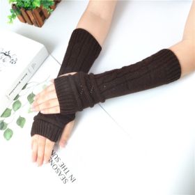 Knitted Half-finger Missing Finger Arm Sleeve In Autumn And Winter (Option: Coffee-One size)