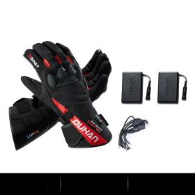 Electric Heating Gloves Men's Motorcycle Winter Warm Waterproof Anti-fall (Option: Red pair battery)