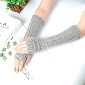 Knitted Half-finger Missing Finger Arm Sleeve In Autumn And Winter (Option: Light Grey-One size)