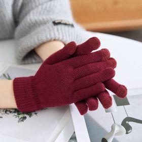 Winter Warm Plush Thickened Touch Screen Gloves (Option: Dark red-One size)