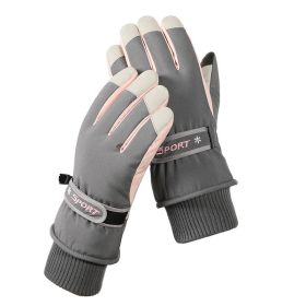 Men's And Women's Outdoor Cycling Can Touch The Screen Warm Plus Velvet Gloves (Option: HX106 Women's Gray-Average Size)