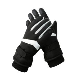 Men's And Women's Outdoor Cycling Can Touch The Screen Warm Plus Velvet Gloves (Option: HX113Black White Men-Average Size)