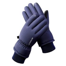 Men's And Women's Outdoor Cycling Can Touch The Screen Warm Plus Velvet Gloves (Option: HX102 Men's Blue-Average Size)