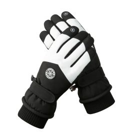 Men's And Women's Outdoor Cycling Can Touch The Screen Warm Plus Velvet Gloves (Option: HX110 Black And White Men-Average Size)