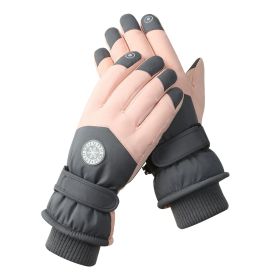 Men's And Women's Outdoor Cycling Can Touch The Screen Warm Plus Velvet Gloves (Option: HX110 Dark Gray Pink-Average Size)