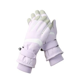Men's And Women's Outdoor Cycling Can Touch The Screen Warm Plus Velvet Gloves (Option: HX113 Purple And White-Average Size)