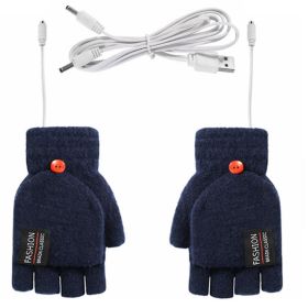 USB Double-sided Electrically Heated Gloves (Option: Navy Blue-Average Size)