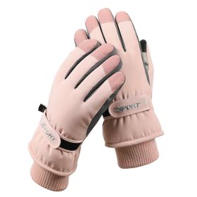Men's And Women's Outdoor Cycling Can Touch The Screen Warm Plus Velvet Gloves (Option: HX106 Women's Pink-Average Size)