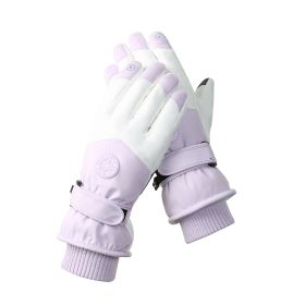 Men's And Women's Outdoor Cycling Can Touch The Screen Warm Plus Velvet Gloves (Option: HX110 Purple And White-Average Size)