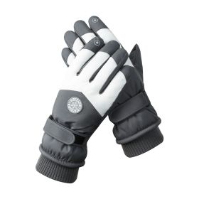 Men's And Women's Outdoor Cycling Can Touch The Screen Warm Plus Velvet Gloves (Option: HX110 Gray And White-Average Size)