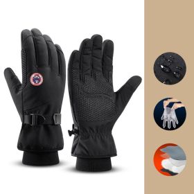 Warm Winter Ski Gloves For Men Outdoor Cycling With Fleece Thickened (Option: Black-2XL)