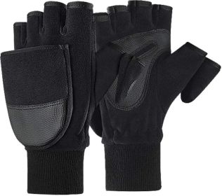 Warm Half Finger Clamshell Sports Riding Touch Screen Non-slip Polar Fleece Gloves (Option: L 28cm)