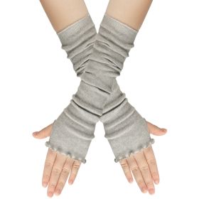 Women Wear Solid Color Warm Lotus Leaf Extended Gloves (Option: Light Grey-One size)