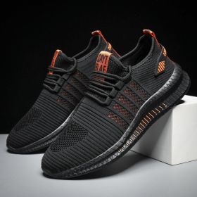 Spring Summer Autumn Hot Trainers Shoe Men Lightweight Sneaker Breathable Running Hiking Soft Outdoor Lace-up Tennis Comfortable (Color: Black Orange, size: 39)