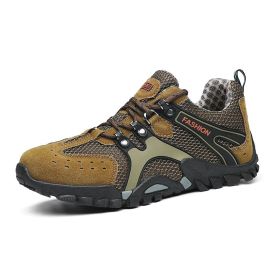 Spring Summer Men Outdoor Hiking Shoes Big Size Mens Mountain Climbing Trekking Sneakers Black Grey Mens Sport Shoes Hombre Male (Color: Light brown, size: 43)