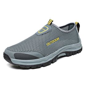Mesh Men Casual Shoes Summer Outdoor Water Sneakers Men Trainers Non-slip Climbing Hiking Shoes Breathable Men's Treking Shoe (Color: Gray, size: 41)