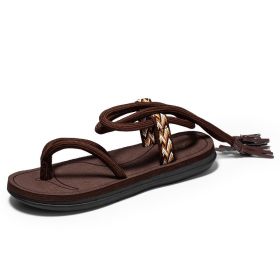 Men Sandals City Leisure Two Methods Lace Up Fashion Sandals Black Red Summer Men Casual Shoes Hiking Sandals Man Beach Sandals (Color: Brown, size: 39)