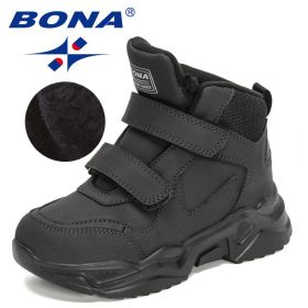 BONA 2022 New Designers Classics Hiking Shoes Kids Plush Sneakers Boys Girls Ankle Shoes Children Winter Boots Breathable Child (Color: Charcoal grey S gray, size: 4)