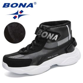BONA 2020 New Designers Trendy Snow Shoes Teenagers Children Hiking Shoes Walking Climbing Shoes Boy Winter Plush Footwear Girls (Color: Black white, size: 5)