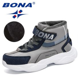 BONA 2020 New Designers Trendy Snow Shoes Teenagers Children Hiking Shoes Walking Climbing Shoes Boy Winter Plush Footwear Girls (Color: Dark grey deep blue, size: 4.5)