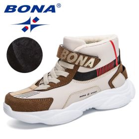 BONA 2020 New Designers Trendy Snow Shoes Teenagers Children Hiking Shoes Walking Climbing Shoes Boy Winter Plush Footwear Girls (Color: Light beige M grey, size: 3.5)