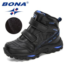 BONA 2020 New Designers High Top Winter Footwear Children Snow Skiing Hiking Fashion School Wearing Shoes Kids Plush Warm Boots (Color: Charcoal grey R blue, size: 3)