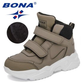BONA 2022 New Designers Classics Hiking Shoes Kids Plush Sneakers Boys Girls Ankle Shoes Children Winter Boots Breathable Child (Color: Medium grey black, size: 3.5)
