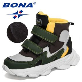BONA 2022 New Designers High Top Winter Hiking Shoes Children Warm Sports Shoes Boys Non-slip Outdoor Plush Ankle Boots Girls (Color: Light gray D brown, size: 4.5)