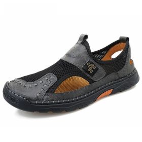Sandals Men Size 39-48 Quality Handmade Casual Mens Mesh Shoes Summer Soft Non-slip Hollow Sandals Hiking Beach Platform Sandals (Color: Gray, size: 47)