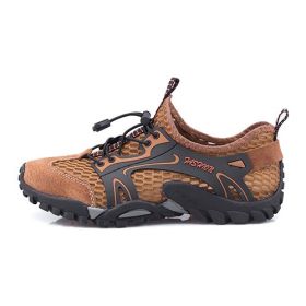 Summer Breathable Men Hiking Shoes Suede + Mesh Outdoor Men Sneakers Climbing Shoes Men Sport Shoes Quick-dry Water Shoes (Color: Brown, size: 39)