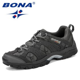 BONA Men Hiking Shoes Lace Up Men Sport Shoes Outdoor Jogging Trekking Sneakers Non-Slip Wear-Resistant Travel Shoes Comfortable (Color: Dark grey S gray, size: 8)