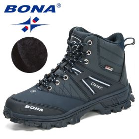 BONA 2022 New Arrival Hiking Shoes Men Outdoor Trekking Shoes Trainers Sports Sneakers Man Mountain Climbing Footwear Masculino (Color: Deep blue S gray, size: 9)