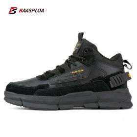 Baasploa Winter Men Cotton Shoes Leather Comfortable Hiking Shoes Waterproof Warm Outdoor Sneakers Non-Slip Wear-Resistant (Color: A05-114707-HA, size: 41)