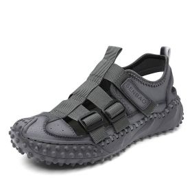 Men Sandals Summer Breathable Outdoor Hiking Beach Shoes Male Non Slip Rubber Sole Slippers Handmade Patchwork Roman Sandalies (Color: Gray, size: 38)
