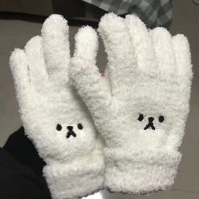 Warm Lady Winter Knitting Plush Gloves (Option: Lengthened White Emoji-Free Size)