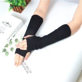Knitted Half-finger Missing Finger Arm Sleeve In Autumn And Winter (Option: Black-One size)