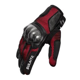 Motorcycle Riding Breathable Carbon Fiber Anti-drop Gloves (Option: Red-M)