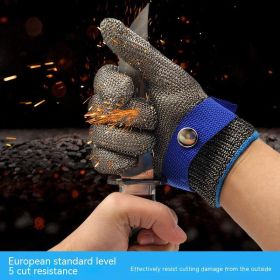 Cut Resistant Gloves Grade 5 316 Stainless Steel Cut-proof (Option: 1706 Blue Buckle-S-Silver Gray)